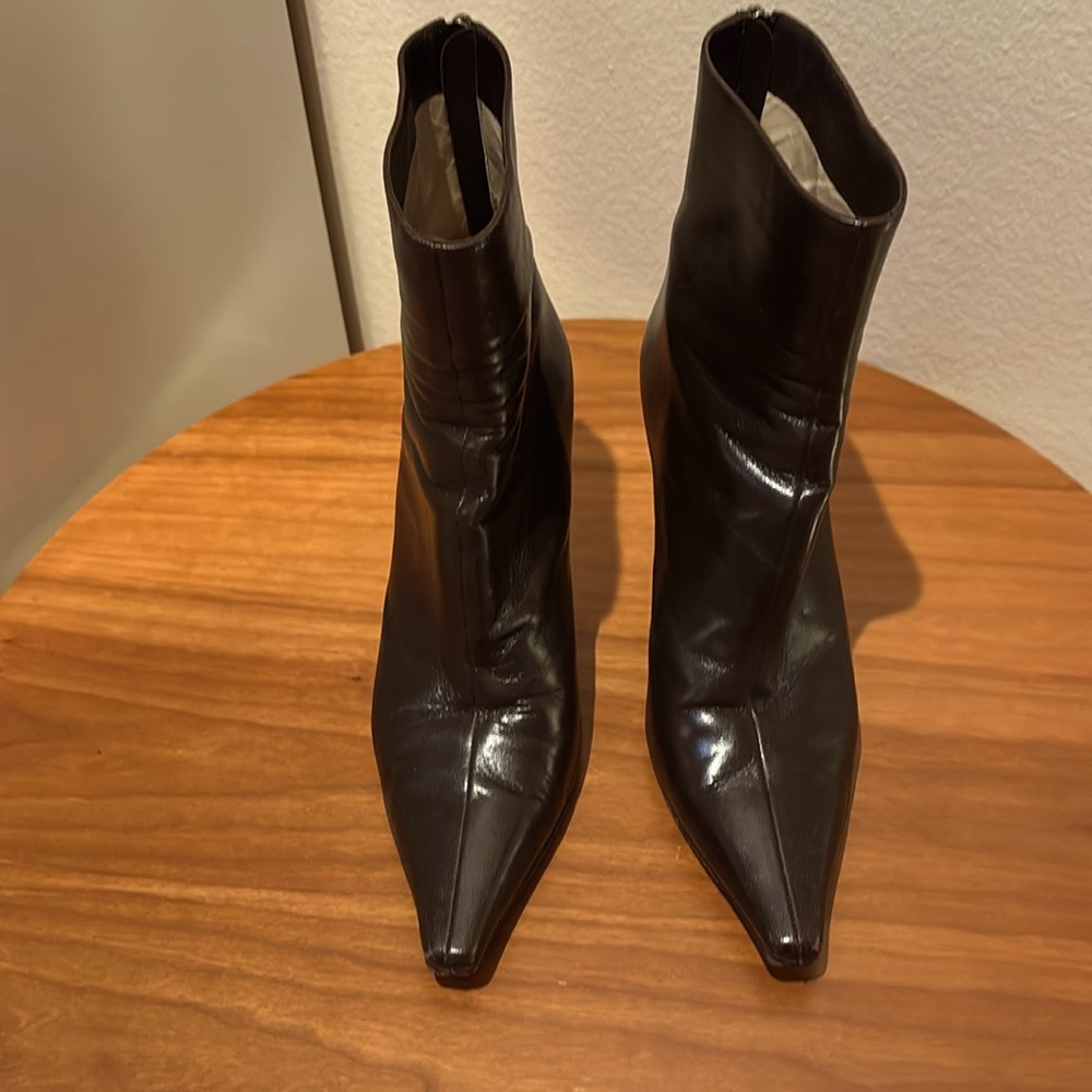 Jimmy Choo Brown Leather Zip Pointed Toe Ankle Boots size 37 1/2